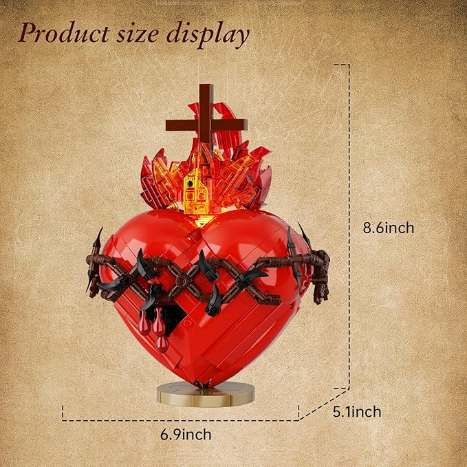 Jesus Heart Building Set,Sacred Heart Model Compatible with Lego,Bible Themed Christian Decorative Items,Religious Gift for Adults or Women(667 PCS)