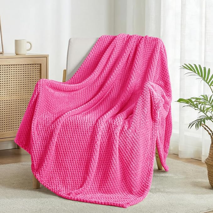 Exclusivo Mezcla Large Waffle Fleece Throw Blanket for Couch, Hot Pink | Lightweight Soft Blanket for Sofa, Bed, Living Room, Plush Fluffy Throw for Home Decor, Travel, All Season, 50x70 Inches