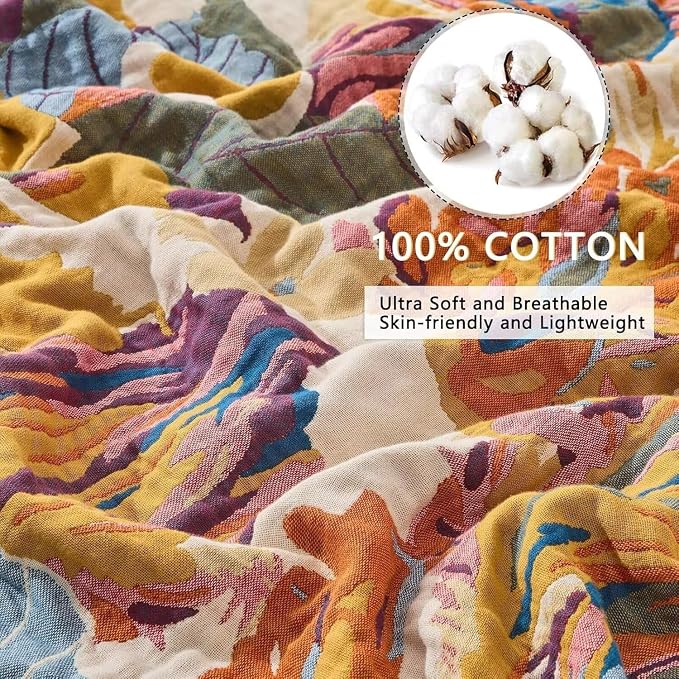 Boho Throw Blanket Farmhouse Decor Throw Blanket Bohemian Blanket for Bed 100% Cotton Muslin Woven Couch Blanket All Seasons Quilt Bedroom (D-Yellow, 60"x80")