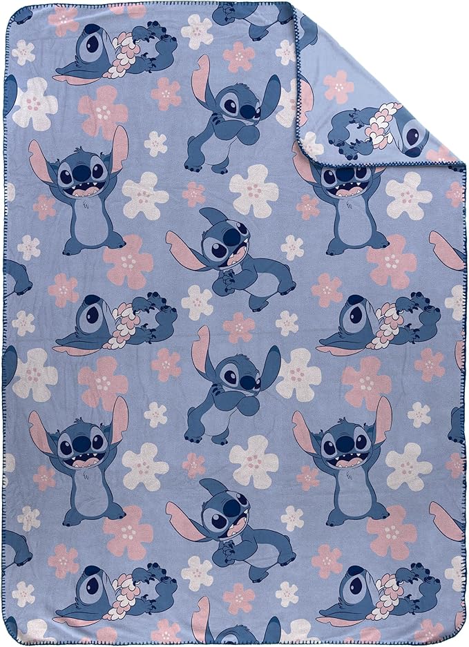 Jay Franco Kids Plush Throw Blanket – Soft & Cozy Fleece Throw for Bedroom & Couch Décor, Official Licensed Product, Blue - Lilo and Stitch, 46x60 - Throw Blanket