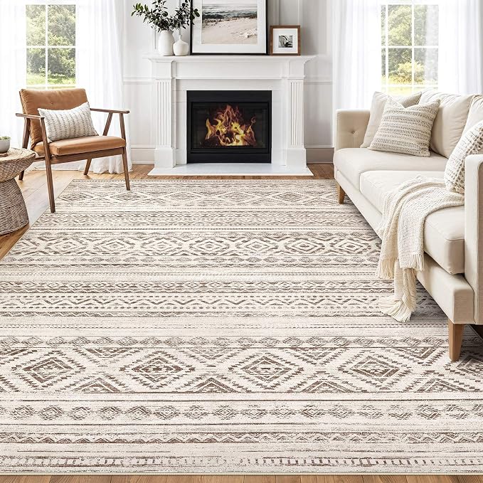 cotiled 5x7 Area Rugs Living Room Rug: Washable Boho Rugs with Non Slip Backing Large Soft Indoor Stain Resistant Carpet for Bedroom Farmhouse Dining Room Lightweight Home Decor Dark Brown