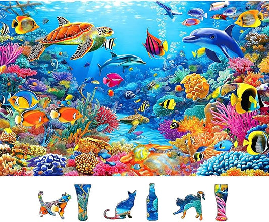500 Piece Jigsaw Puzzle for Adults - Underwater Ocean World with Dolphins, Sea Turtles & Tropical Fish, 23x15 Inch Unique Art Puzzle, Challenging Hard Difficult Puzzles for Adults