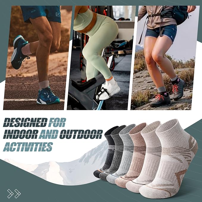ANTSANG 6 Pairs Merino Wool Quarter Ankle Hiking Running Socks Compression Thermal Thick Cushion Socks for Women Men
