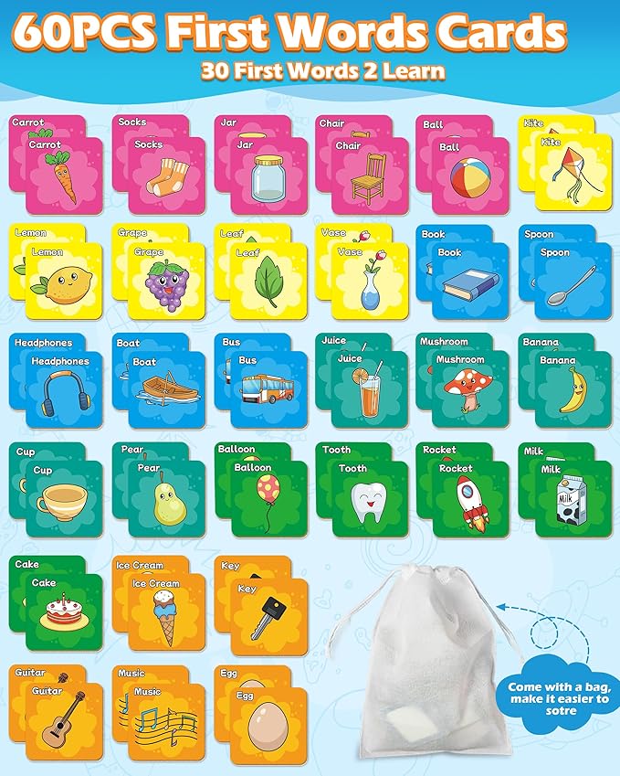JoeyfulMind First Words Matching Games for Toddlers 3-5, 60Pcs First Words Matching Cards for Toddlers Educational Toys for Pre K Preschool Kindergarten Learning Activities