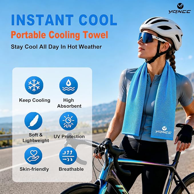 YQXCC 4 Pack Cooling Towels (40"x12"), Ice Cool Neck Towel, Soft Breathable Microfiber for Gym, Yoga, Golf, Running, Camping & All Hot Weather Activities