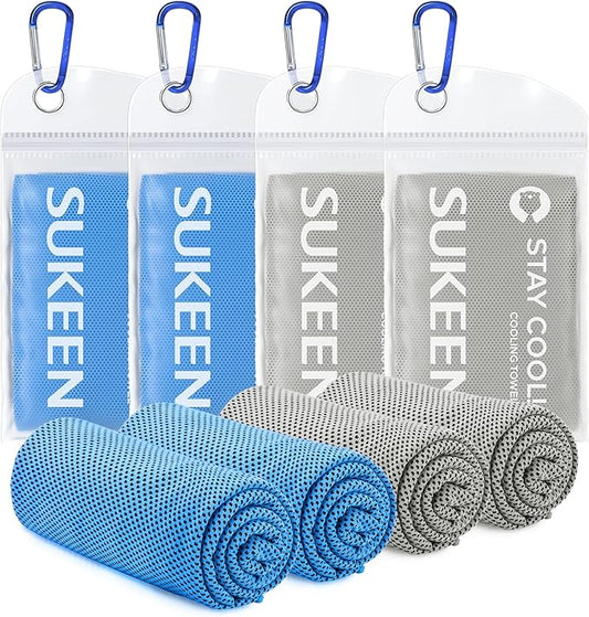 Sukeen 4 Pack Cooling Towels (40"x12"),Ice Towel,Soft Breathable Chilly Towel,Microfiber Towel for Yoga,Sport,Running,Gym,Workout,Camping,Fitness,Workout & More Activities