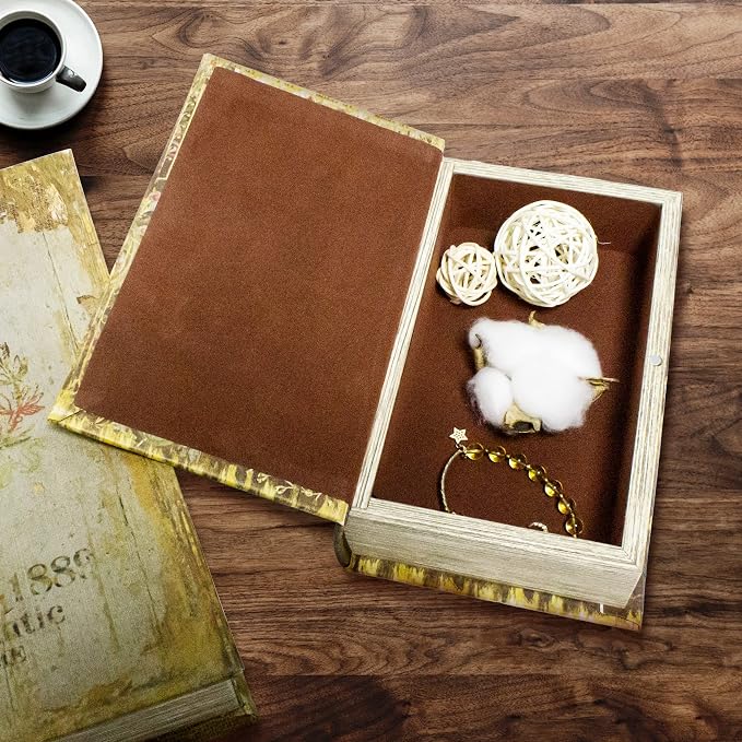 Decorative Book Box Set of 2, Trinket Keepsake Storage | Boxes Shaped Storage Box Vintage Style Decorative Book Boxes Antique Books for Decoration Medal Pattern