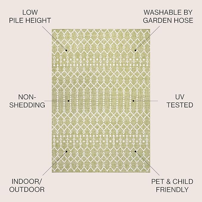 JONATHAN Y Moroccan Geometric Indoor Outdoor Area Rug 4X6 Light Green/Cream, Ourika Textured Weave for Backyard, Patio, Porch, Easy-Cleaning, High Traffic, Pet-Friendly, Non-Shedding (SMB108N-4)