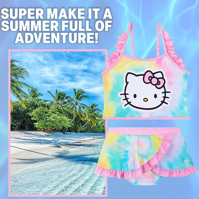 Paw Patrol | Hello Kitty | Peppa Pig Girls Swimsuit, Two Piece Bikini Top & Bottom Set, Bathing Suits with Adjustable Straps