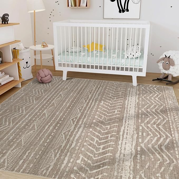 Nakagishi Boho 10x12 Area Rug Living Room Rugs Machine Washable Dark Brown | Soft, Pet & Kid Friendly, Carpet for Living Room/Bedroom/Office/Kitchen/Nursery, Daily Home Decor Stain Resistant Moroccan