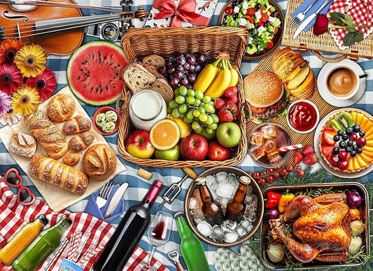 Spring Picnic Food Jigsaw Puzzles for Adults 1000 Pieces, Difficult Puzzles Perfect for Game Night, Great Gift Idea, Size 26.65 x 19.25 in