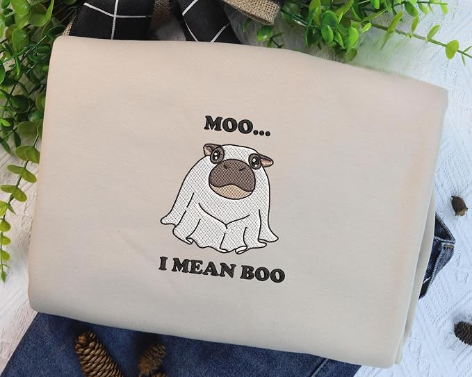 YOUNG GREEN Moo Deng Embroidered Sweatshirt Moo Deng Bouncy Pig Shirt Cute Baby Hippo Sweatshirt Gift For Moo Deng Lovers