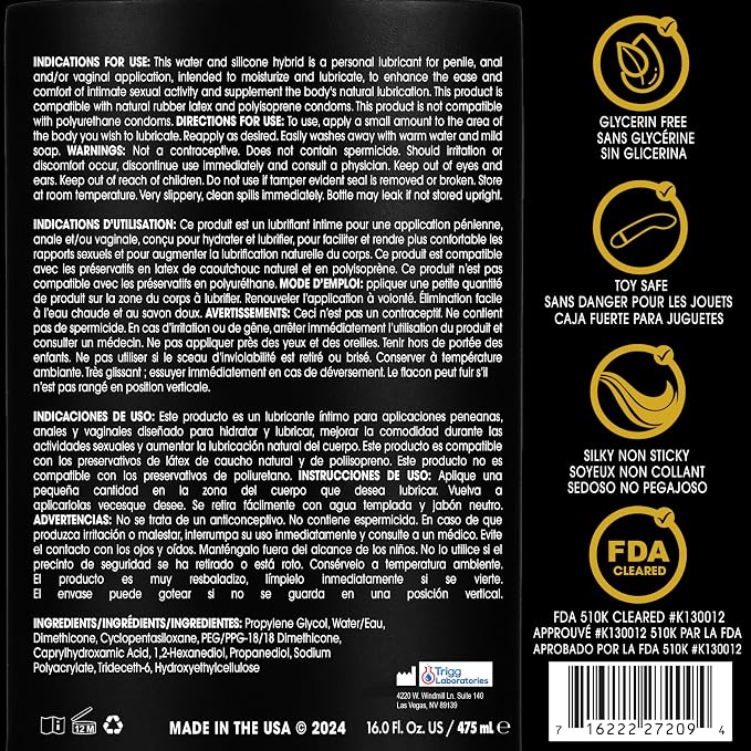 Wet Gold Hybrid Silicone and Water-Based Lubricant | Long-Lasting Performance, Premium Formula | Made Without Glycerin and Parabens | Lube for Men, Women & Couples, 16 fl oz