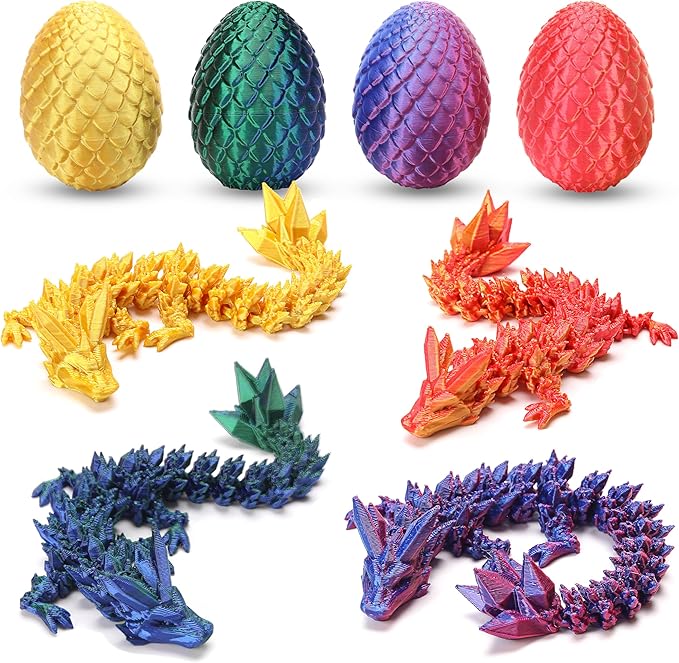 4PCS Mini 3D Printed Dragon Eggs with Dragon Inside, Surprise Stuffed Animals Fidget Toys for Kids, Small Dinosaur Dino Eggs Toys, Christmas Halloween Decorations Gifts for Girls Boys Party Favors