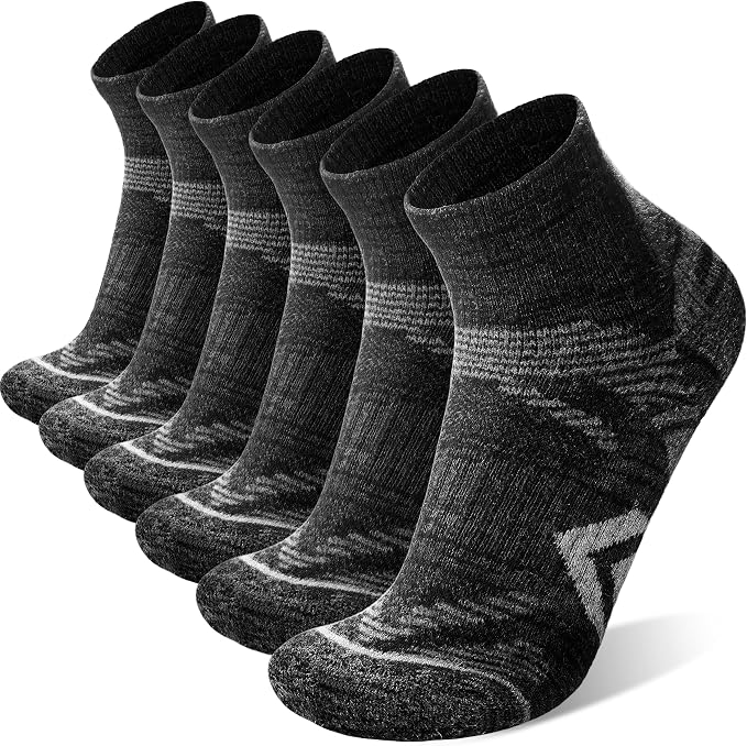 ANTSANG 6 Pairs Merino Wool Quarter Ankle Hiking Running Socks Compression Thermal Thick Cushion Socks for Women Men