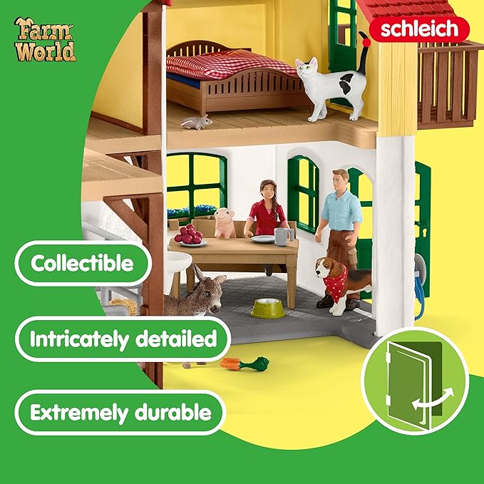 Schleich Farm World - 97 PC Toy Farm House Playset for Kids - Includes Farmhouse, 2 Farmer Figurines, Pets and Barnyard Animal Figures - Fun, Educational Toys for Boys and Girls Ages 3+ | 42407