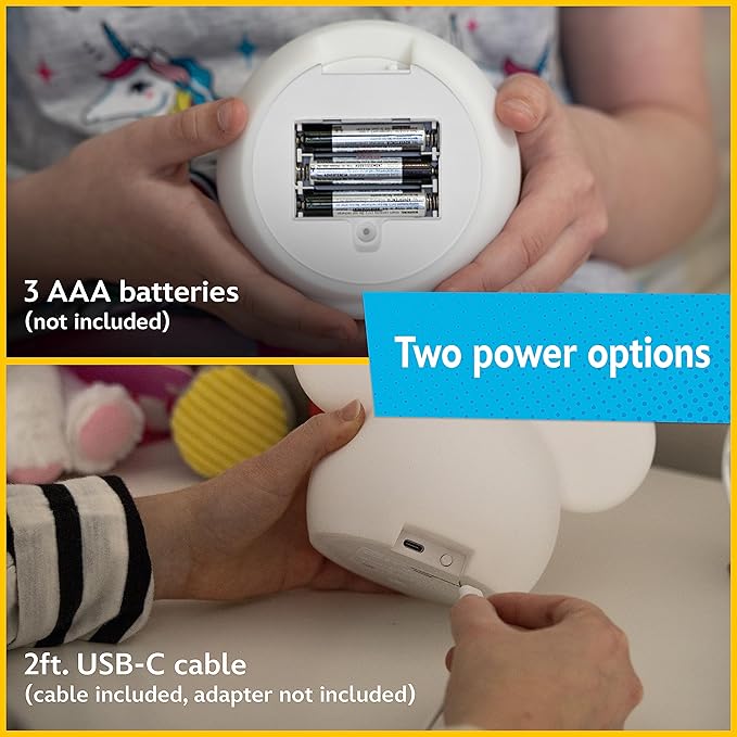 Disney Mickey Mouse Squishy Light, Color Changing, Night Light for Kids, USB Lamp, Battery Operated, Dimmable, Ideal for Bedroom, Playroom, Living Room, and More, 66944