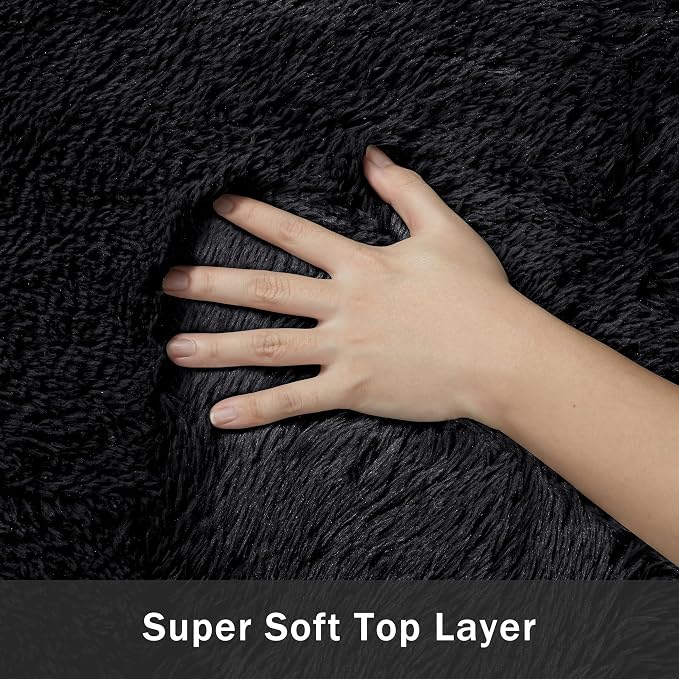 5x7 Area Rug for Living Room:Ultra Soft Fluffy Shag Black Rugs,Large Fuzzy Plush Indoor Non Slip Carpet Washable Rug for Bedroom Kids Nursery Office Dorm Modern Decor(Black 5'x7')