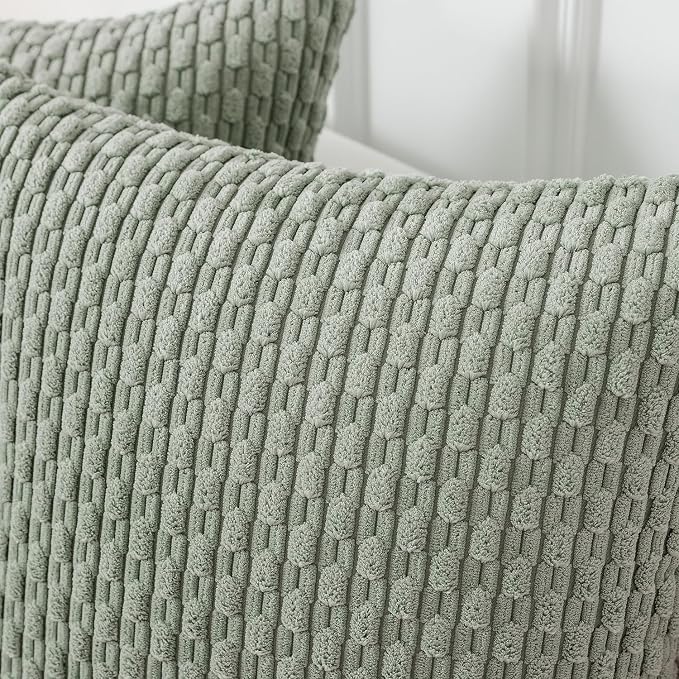 Kevin Textile Soft Corduroy 16"x24" Lumbar Pillow Cover 1 Pack, Grey Green | Boho Stripe Plush Corduroy Decorative Oblong Cushion Cover Modern Farmhouse Home Decor for Sofa Couch Bed Chair
