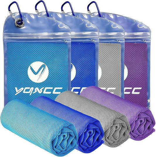 YQXCC 4 Pack Cooling Towels (40"x12"), Ice Cool Neck Towel, Soft Breathable Microfiber for Gym, Yoga, Golf, Running, Camping & All Hot Weather Activities