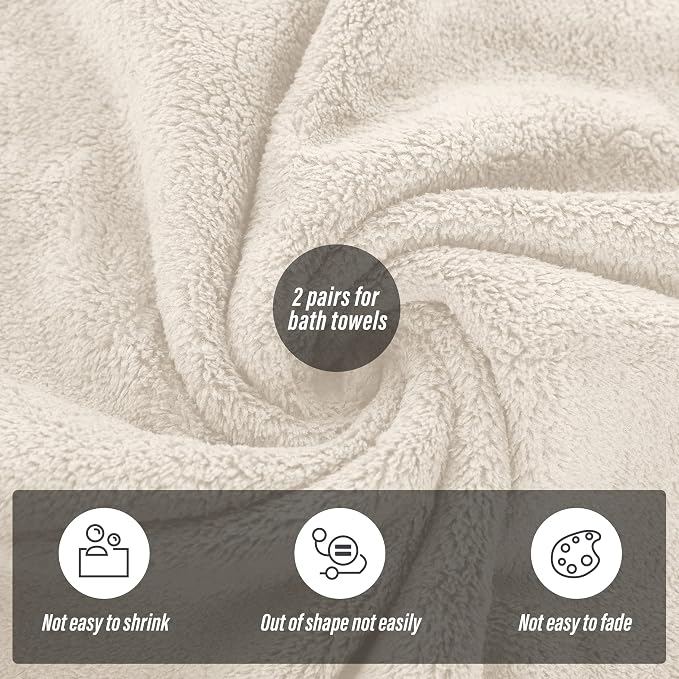 MOONQUEEN 2 Pack Premium Bath Towel Set - Quick Drying - Microfiber Coral Velvet Highly Absorbent Towels - Multipurpose Use as Bath Fitness, Bathroom, Shower, Sports, Yoga Towel (Cream)