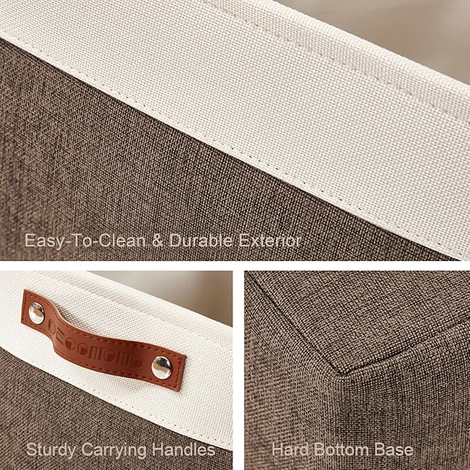 DECOMOMO Storage Bins, Extra Large Fabric Storage Baskets for Shelves 3Pack | 15.8 x 12.5 x 10 inches Decorative Linen Closet Organizers (Brown & White)