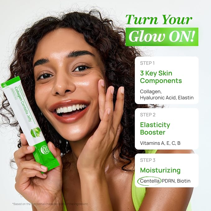FOODOLOGY Coleology Centella Jelly Collagen Petide, Gree Apple, 10 Sticks | PDRN, Biotin & Hyaluronic Acid, Vitamin for Skin Glow, Hair & Nail Support, Korean Jelly Collagen Sticks