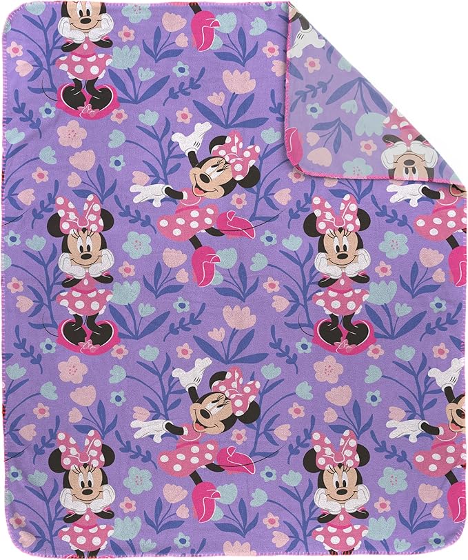 Jay Franco Kids Plush Throw Blanket – Soft & Cozy Fleece Throw for Bedroom & Couch Décor, Official Licensed Product, Purple - Minnie Mouse, 40x50 - Travel Blanket