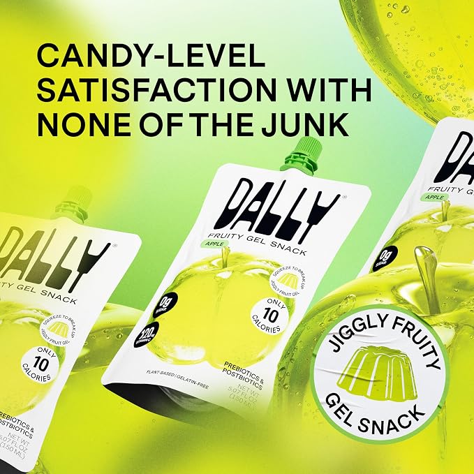 Dally Apple Drinkable Konjac Jelly, 10 Pouches, Korean Fruit Snack | Sugar free, keto and gluten free; prebiotics, postbiotics and vitamin C for skin and immune health