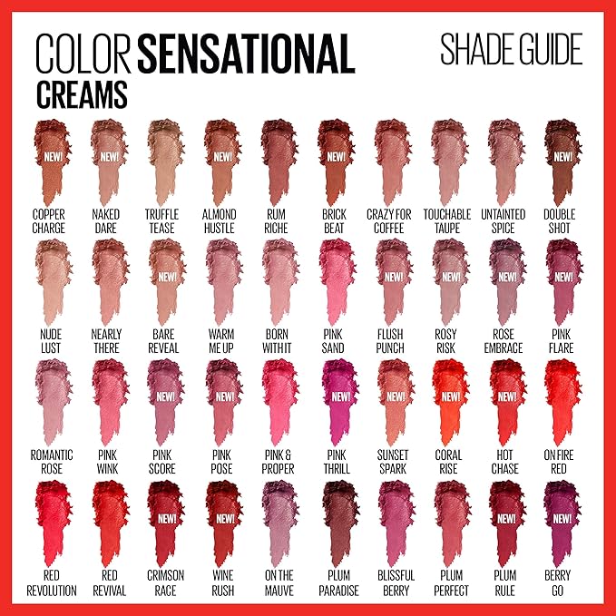 Maybelline Color Sensational Lipstick, Lip Makeup, Cream Finish, Hydrating Lipstick, Nearly There, Nude ,1 Count