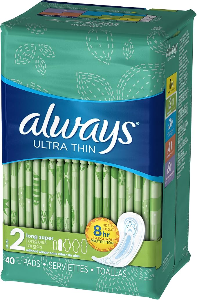 Always Ultra Thin Size Feminine Pads with Wings, Size 2