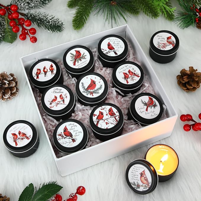 Nuanchu 24 Pack Christmas Scented Candles Gift Set Red Cardinal Candle for Her Him 2oz Natural Soy Wax Jar Long Lasting Aromatherapy Bulk Favors Set for Christmas Party Home Decor
