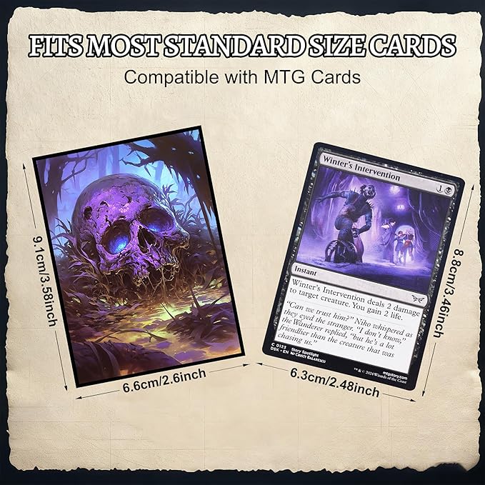 Kabinka MTG Card Sleeves - 100 Standard Size Pack Clear Front & Matte Finish Back with Skull, Premium Sleeves for Magic The Gathering TCG