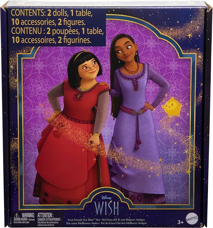 Mattel Disney Wish Toys, Best Friends Tea Time Playset with Asha & Dahlia of Rosas Dolls, 2 Figures, 1 Table & 10 Accessories, Inspired by the Movie