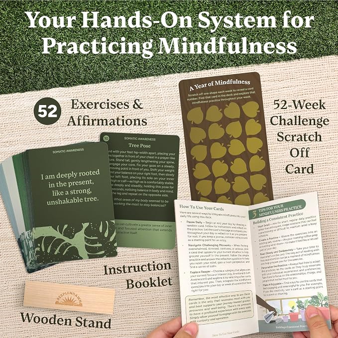 52 Mindfulness Cards – Simple Practices for Stress & Anxiety Relief, Emotional Regulation, and Mindful Living – Daily Self Care Exercises & Inspirational Affirmations for Calm, Relaxation, & Grounding
