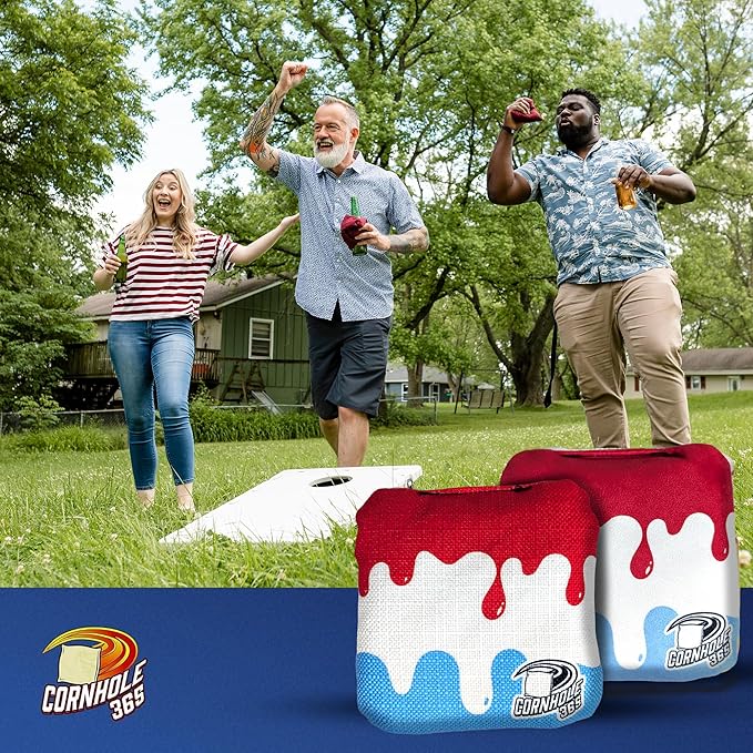 Cornhole365 - Stick & Slide - Professional Corn Hole Bag - Heavy-Duty Double-Stitched Polyester Fabric & Resin Filling for All-Weather - Versatile Regulation Size Cornhole Bean Bags - Set of 8