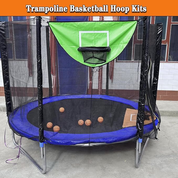2PCS Trampoline Basketball Hoop Attachments, with 6 Mini Basketball and Pump, Easy to Assemble Soft Lightweight- Universal Outdoor Trampoline Game Attachments