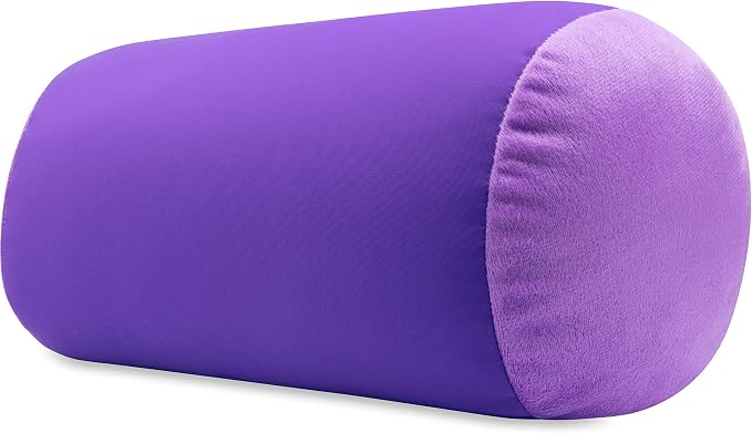 Microbead Bolster Neck Roll Pillow, Gently On Body, Head, Neck & Shoulders No Pain Rest, Relax Sleep - Silky Feel Prevent Wrinkles & Hair Breakage - Lightweight Cylinder Tube, 14" x 8", Dark Lavender