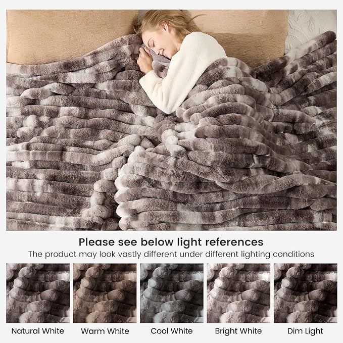 Cozy Bliss Faux Fur Throw Blanket for Couch, Cozy Warm Plush Striped Blanket for Sofa Bedroom Living Room, 60 * 80 Inches Tie-dye Grey
