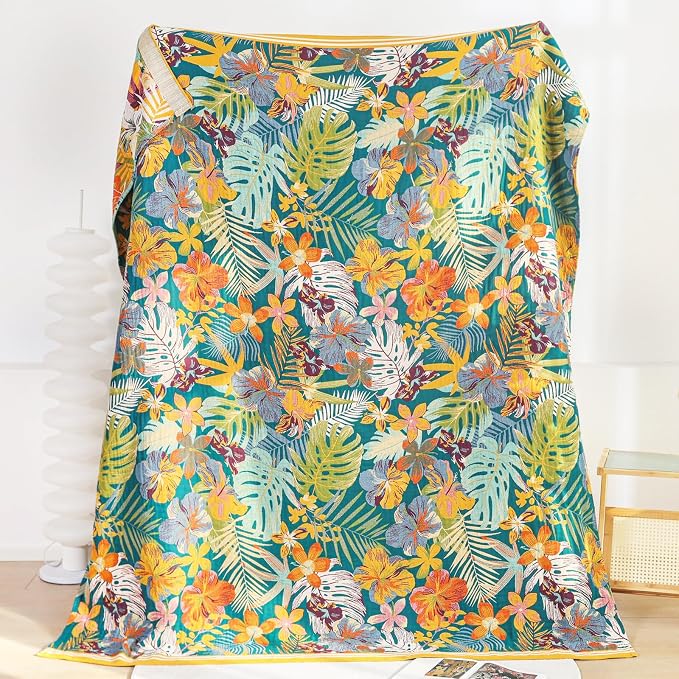 MSGKV Boho Throw Blanket 60"x80" Cotton Floral Blanket for Couch Sofa Bed | Super Soft Muslin, Everyday Comfort, Living Room Decor, Bedroom Decor, Breathable Lightweight, Machine Washable, Cozy Comfort