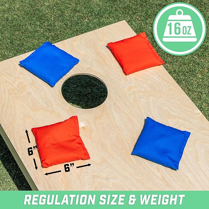 GoSports Official Regulation Cornhole Bean Bags Set of 8 – for Fun Casual Cornhole Games - All Weather - American Stars and Stripes or Red and Blue