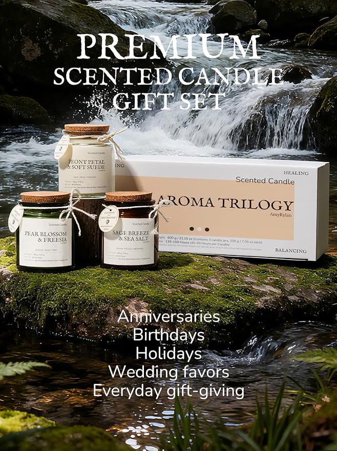 3 Pack Non-Toxic Soy Wax Scented Candles Gift Set for Women, 21.15oz Wooden Wick Candle for Home, 135H Long Burn Time, Aromatherapy Candles, Birthday, Anniversaries, Wedding, Christmas