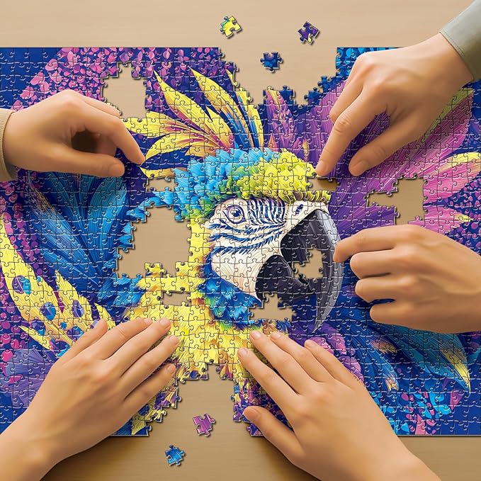1000 Piece Jigsaw Puzzle for Adults - Colorful Macaw Parrot Art, Tropical Bird Puzzle with Vibrant Blue Yellow Purple Feathers