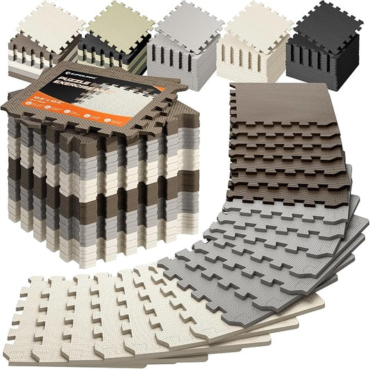 SUPERJARE Gym Floor Mats, EVA Foam Puzzle Exercise Mats, Interlocking Floor Mats, Cushioned Foam Floor Tiles, Gym Flooring Workout Mat for Home Gym, Playroom, Garage, 12.6"x12.6"x0.4"