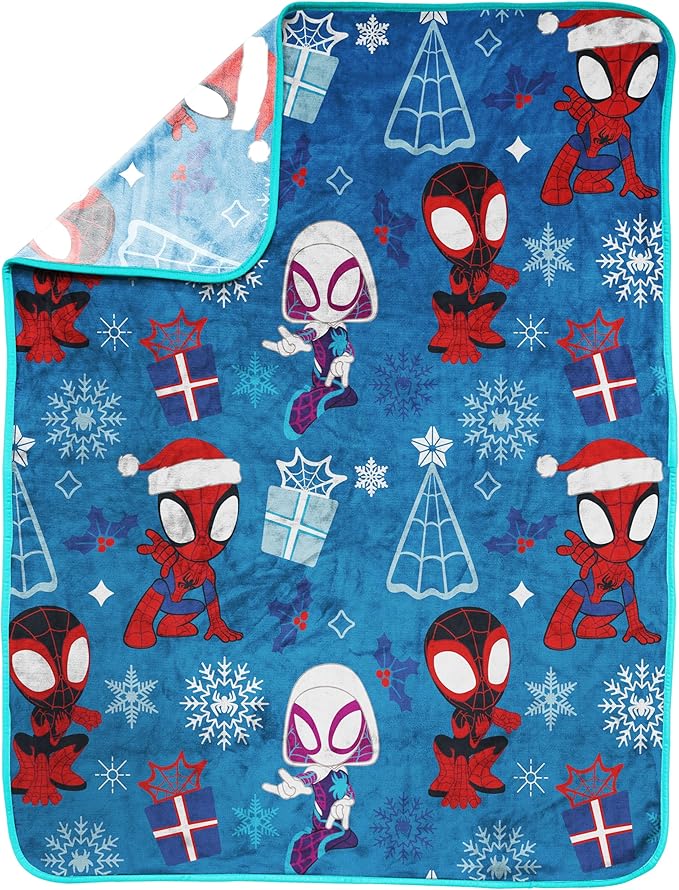 Jay Franco Kids Christmas Plush Throw Blanket – 40 x 50 Inch Soft & Cozy Fleece Throw for Holiday Bedroom & Couch Décor, Official Licensed Product, Blue - Spidey and Friends