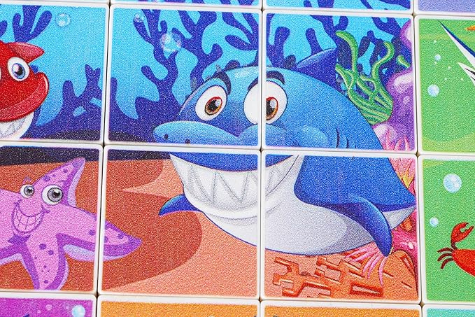 Anzikfoy 48 Piece Toy Building Jigsaw Puzzle Sets, 2 in 1 Ocean Theme Boys Girls Puzzles Building Block with Reusable Drawing Board Set for Toddlers Ages 1-3 and Kids 3+ Year Old