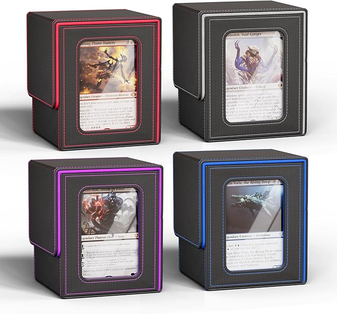 UAONO 4 Pack Commander Deck Box for MTG, Magnetic Card Boxes, Fits 100+ Double-Sleeved Cards, with 8 Dividers, 4 Top Loaders, Fits TCG/PTCG/YGO/Sports Cards
