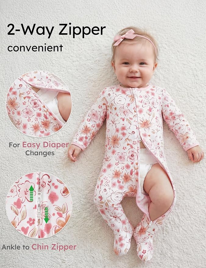 Yoofoss Baby Pajamas 100% Organic Cotton Baby Sleepers for Newborn 0-3 3-6 6-9 Months Boys Girl Clothes 3pcs Footed PJs