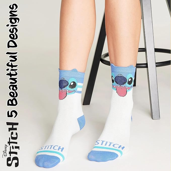 Disney Stitch Socks Gifts for Women Teens, US Size 4-9, Baby Yoda Pack of 5 Fuzzy Casual Crew Socks for Home Sleep Winter