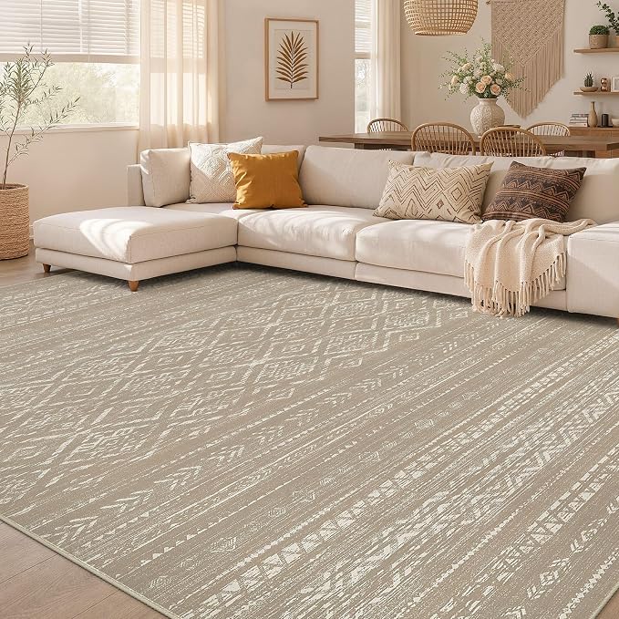 Nakagishi Area Rug Living Room Rugs: 5x7 Large Soft Machine Washable Boho Moroccan FarmNeutral Stain Resistant Indoor Floor Carpet for Bedroom Under Dining Table Home Office Decor-Dark Brown